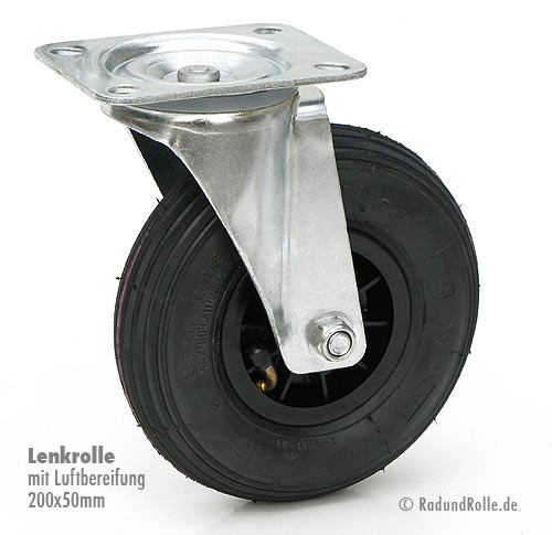 Lenk-Rolle mit Luftrad 200 x 50 u. Kunststoff-Felge